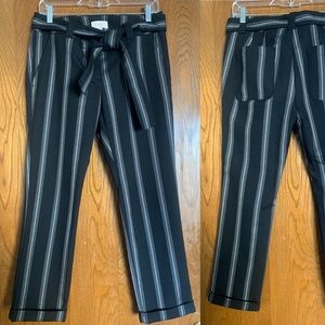 LOFT Belted Cuffed Stripped Ankle Pants Navy Blue Sz 2